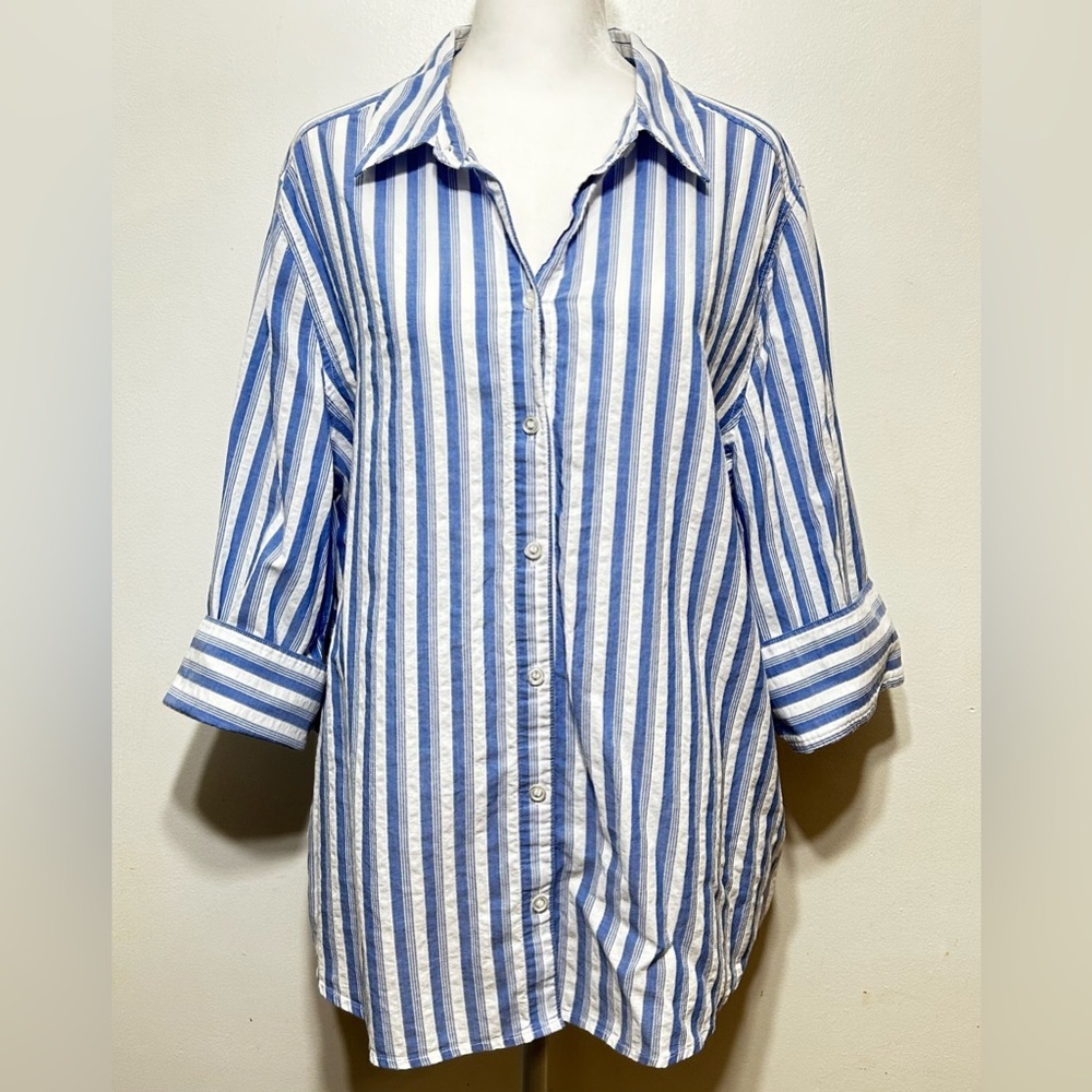 Chicos Cotton Stripe Button Up Shirt